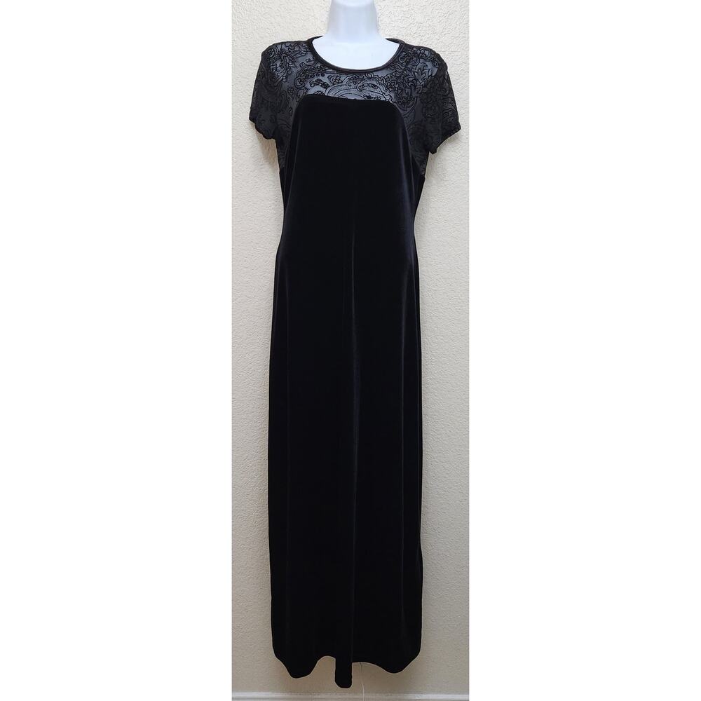 Connected Apparel Black Velour Lace Bodice Sheath Cocktail Dress 8 Lightweight
